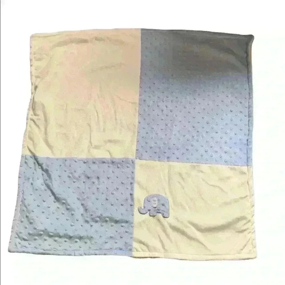 HTF KYLE & DEENA LOVEY SOFT BABY BLANKET 30x30" blue  minky dots elephant cream - Picture 1 of 3